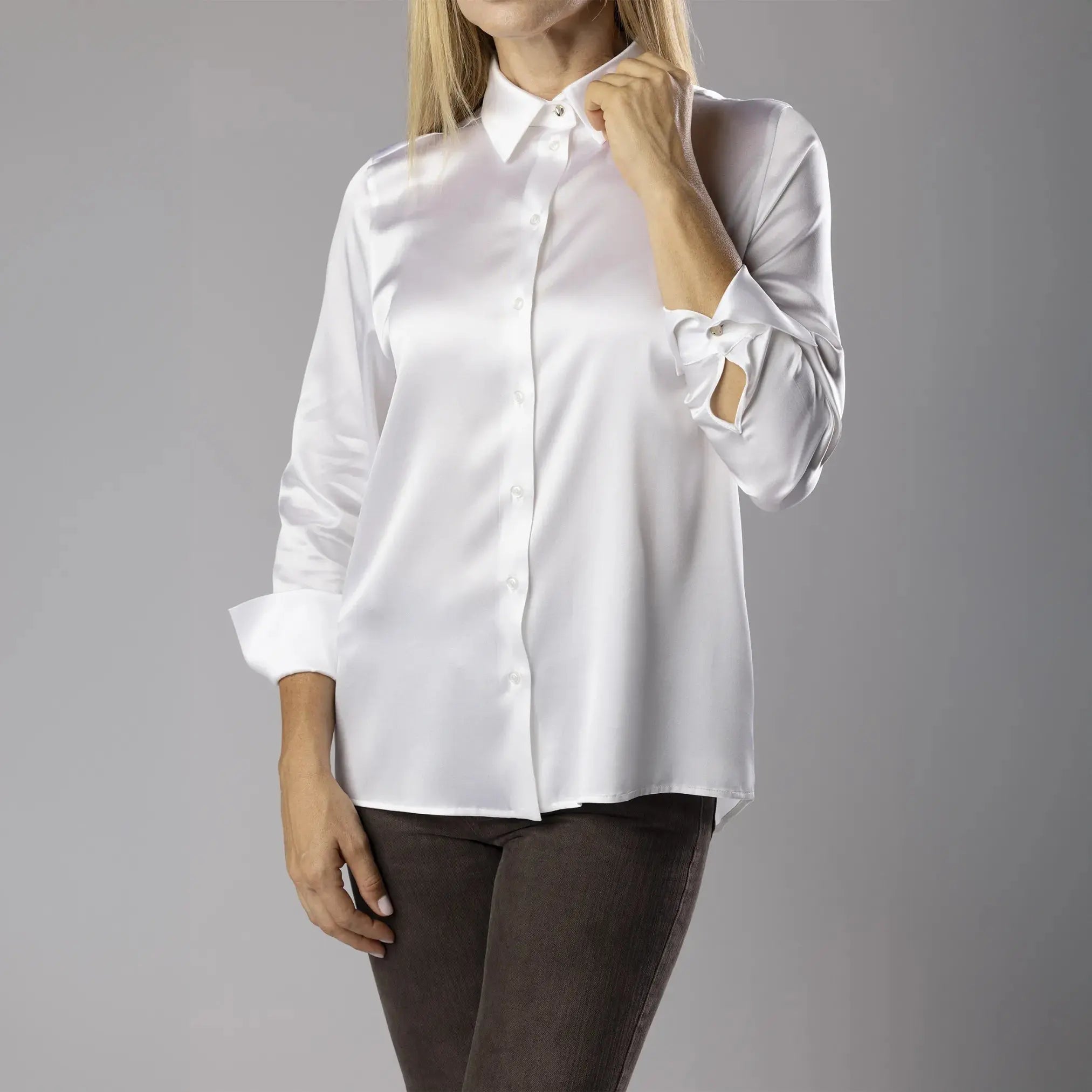 Chemise en Soie Blanc avec Boutons Moda di Christine