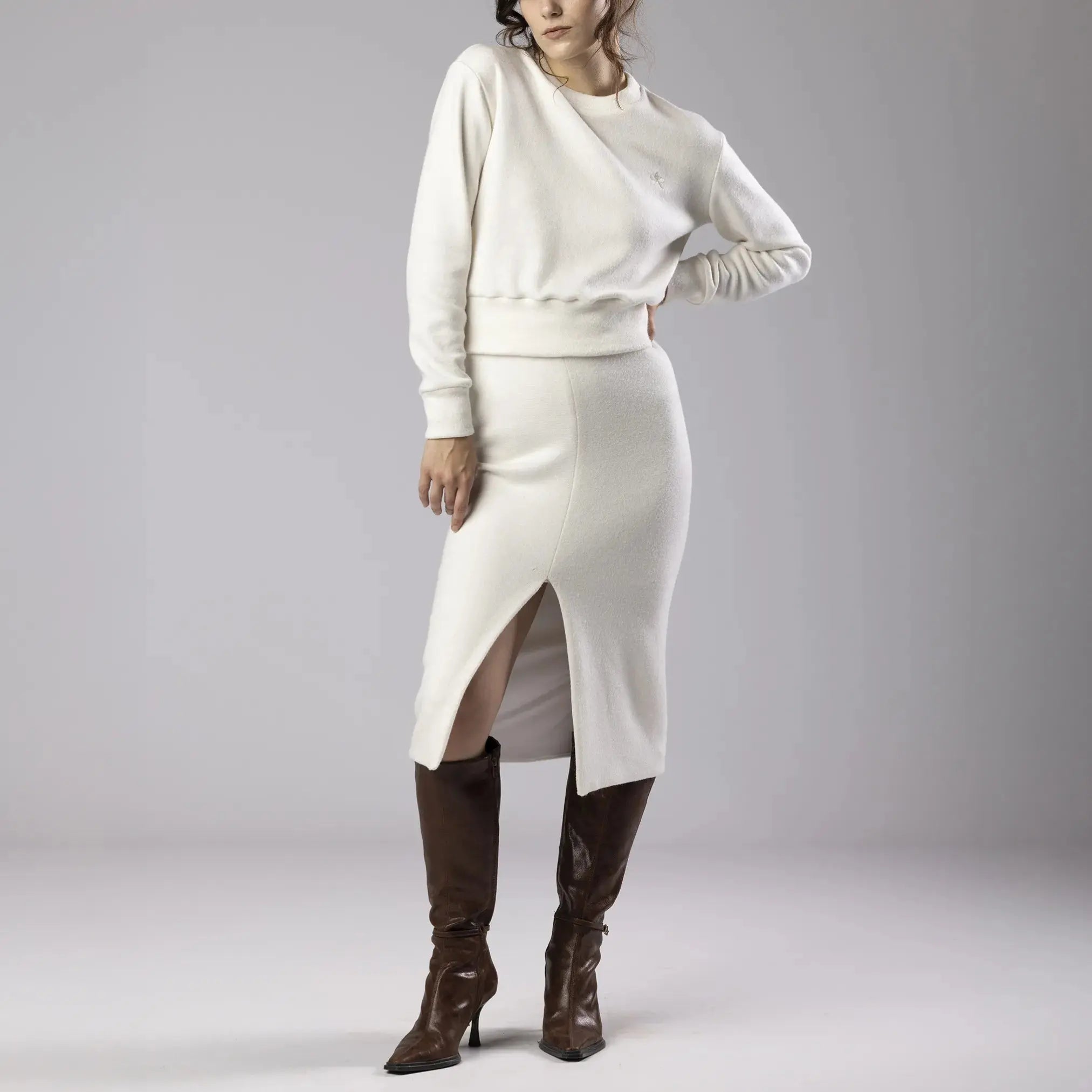 Jupe Blanche en Maille avec Fente Frontale Moda di Christine