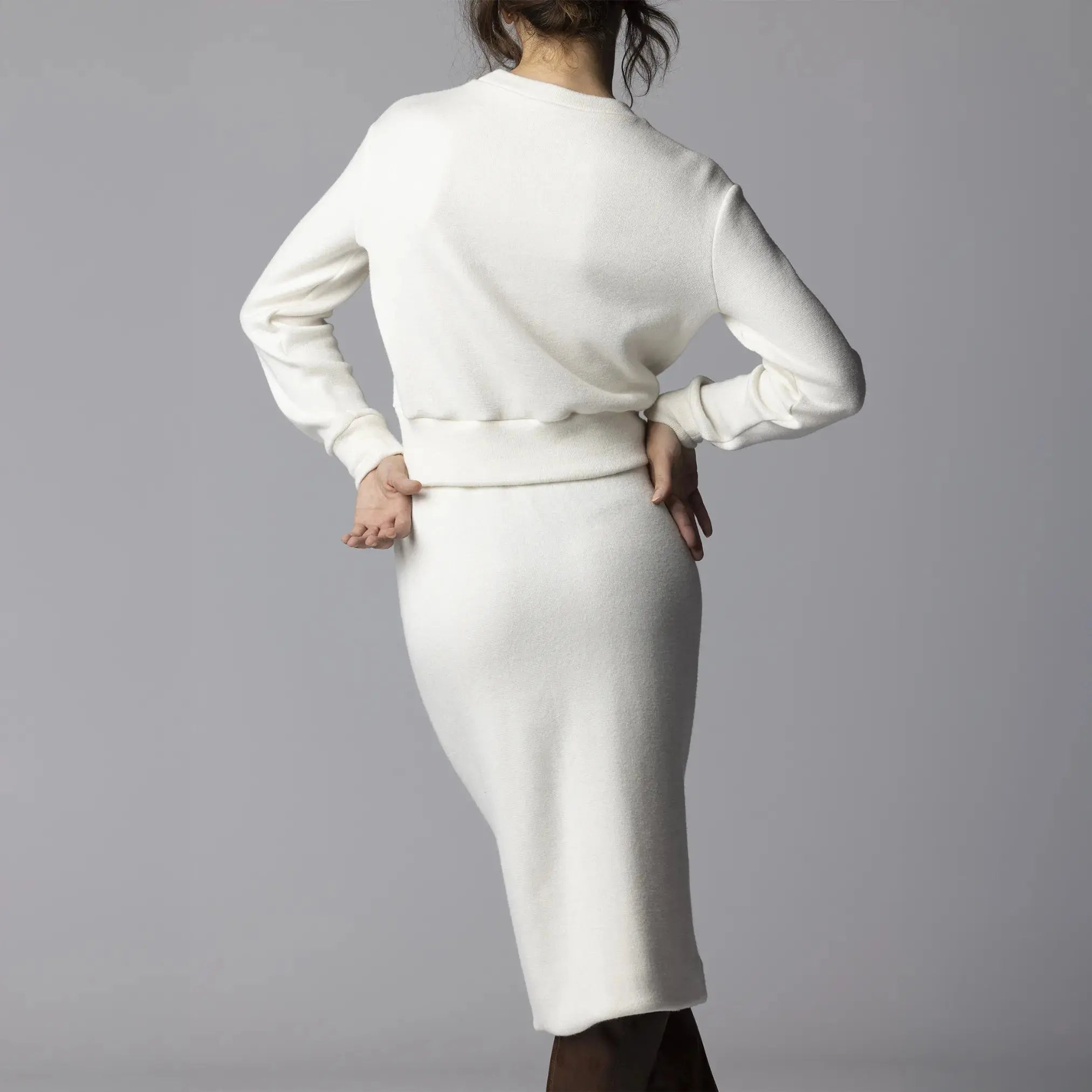 Jupe Blanche en Maille avec Fente Frontale Moda di Christine