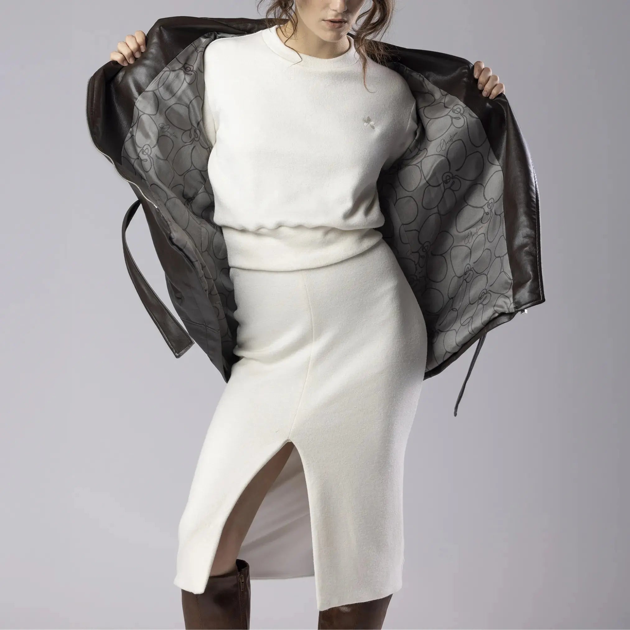 Jupe Blanche en Maille avec Fente Frontale Moda di Christine