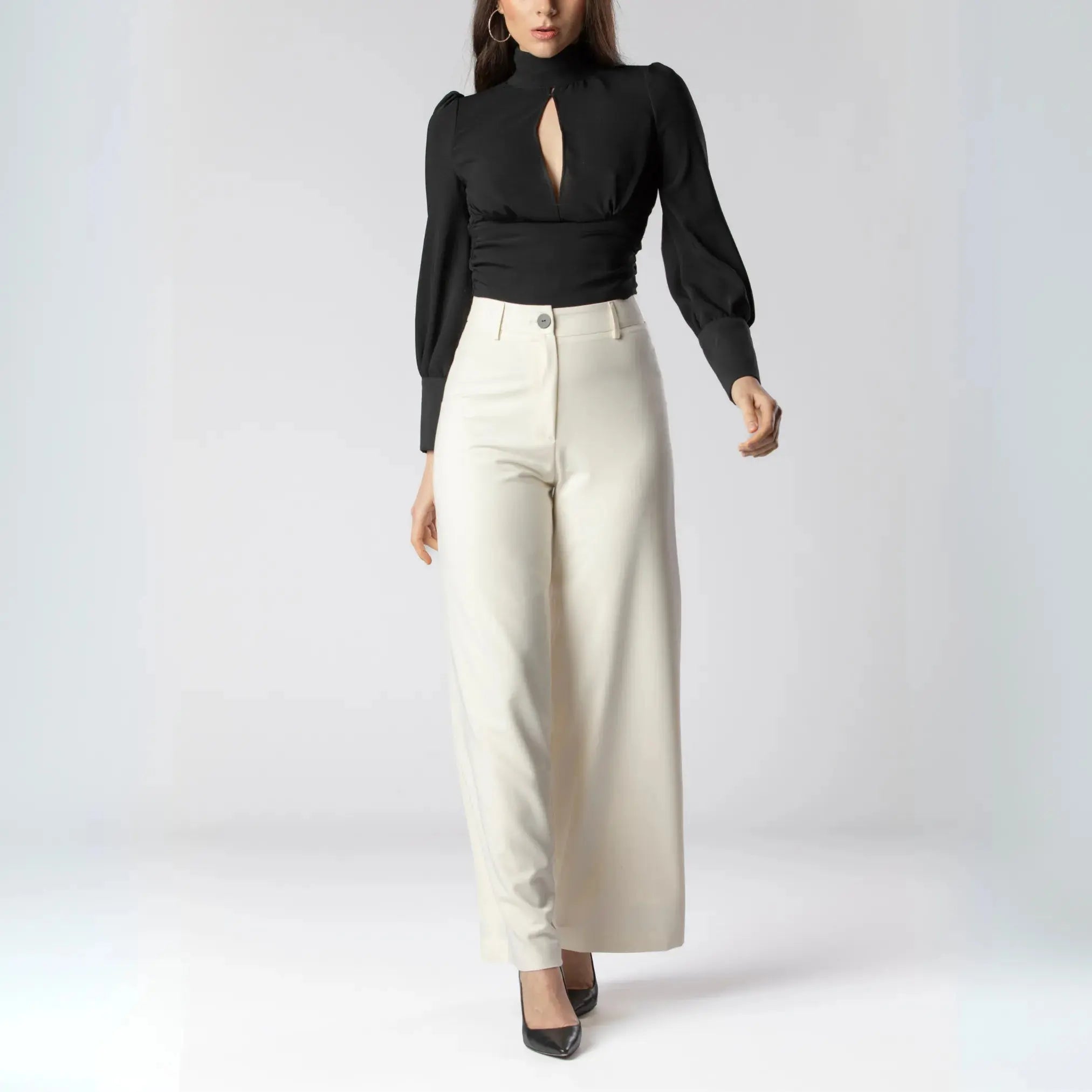 Pantalon Blanc Élégance Droite Moda di Christine