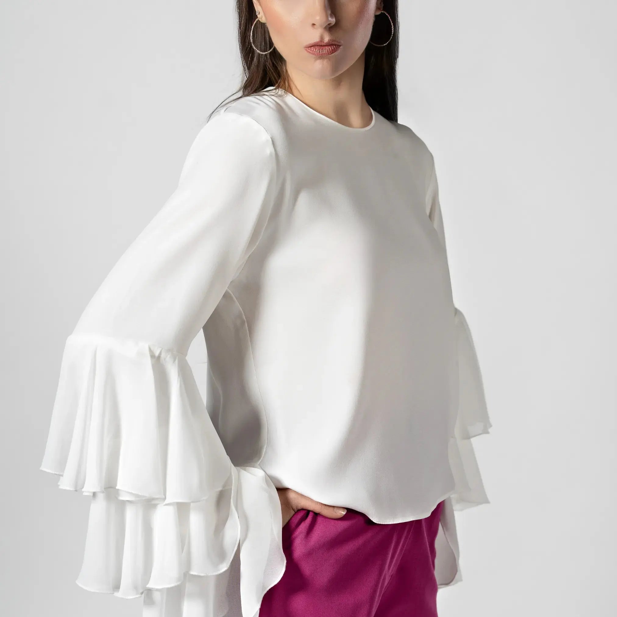 Top Blanc Manches Volantes Moda di Christine