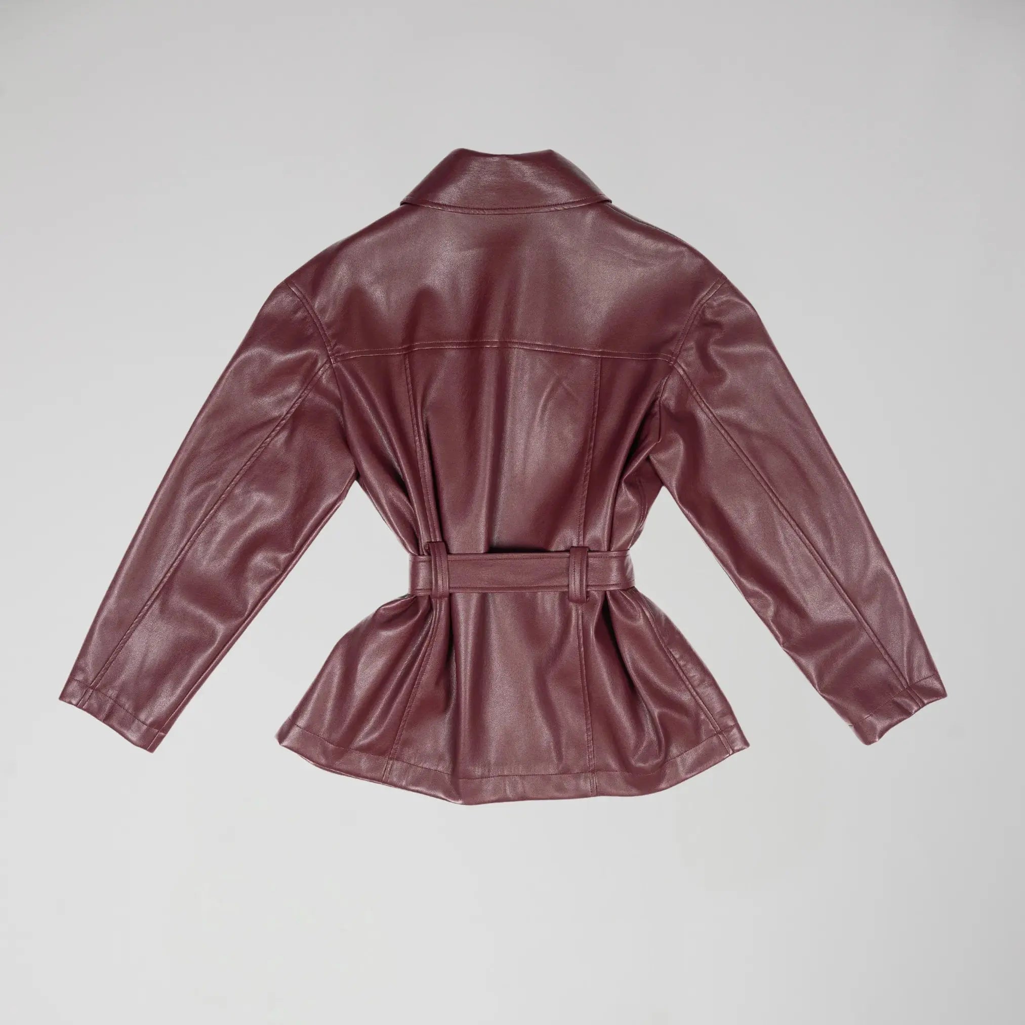 Veste en Simili Cuir Bordeaux avec Détails Métalique et Doublure Logotée Moda di Christine