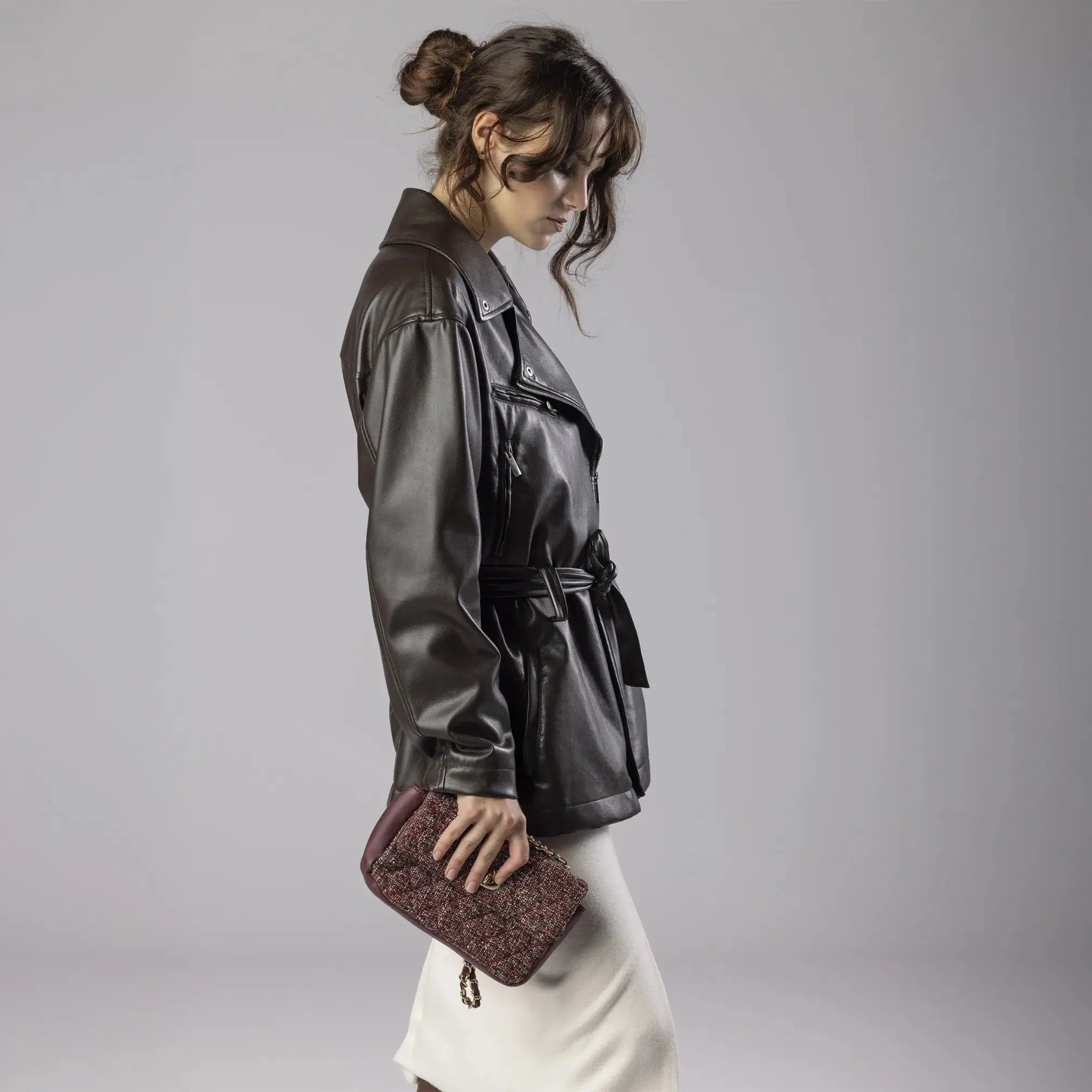 Veste en Simili Cuir Noire avec Doublure Logotée Moda di Christine