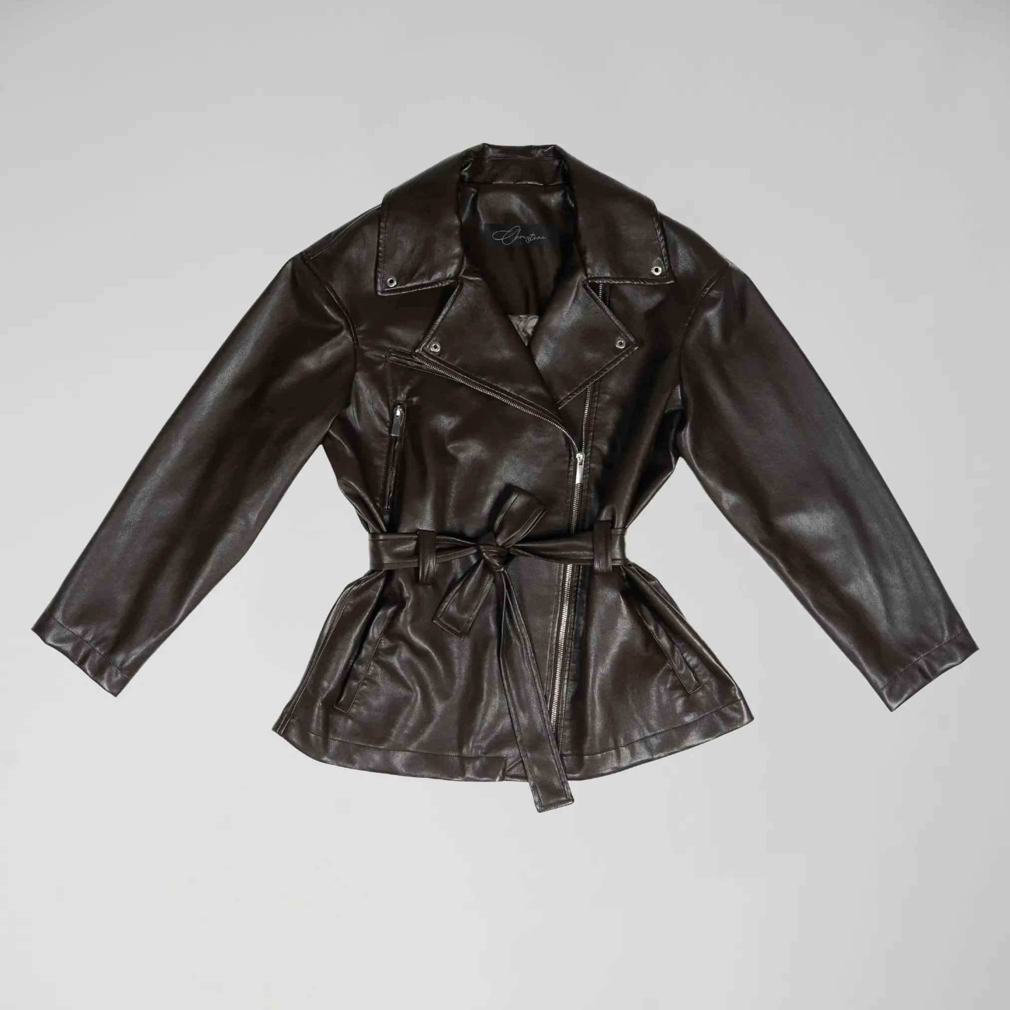 Veste en Simili Cuir Noire avec Doublure Logotée Moda di Christine