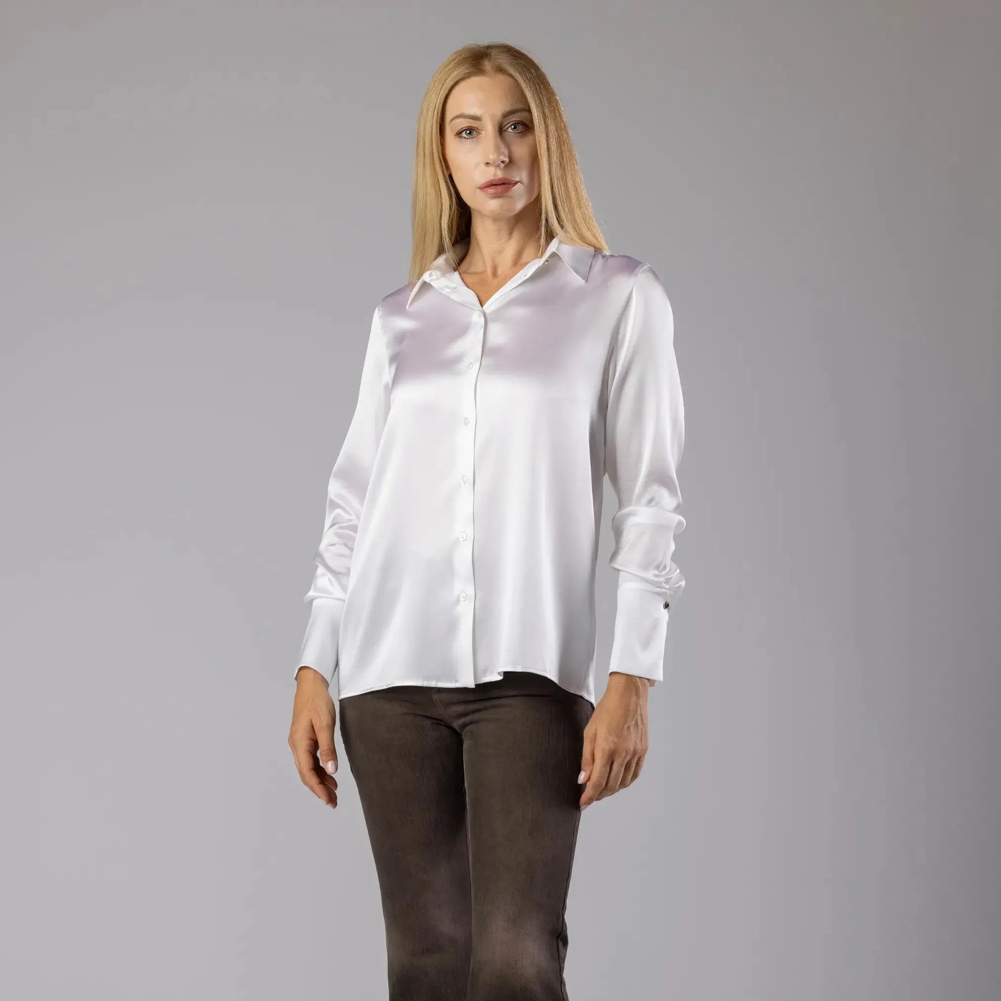Chemise en Soie Blanc avec Boutons Moda di Christine
