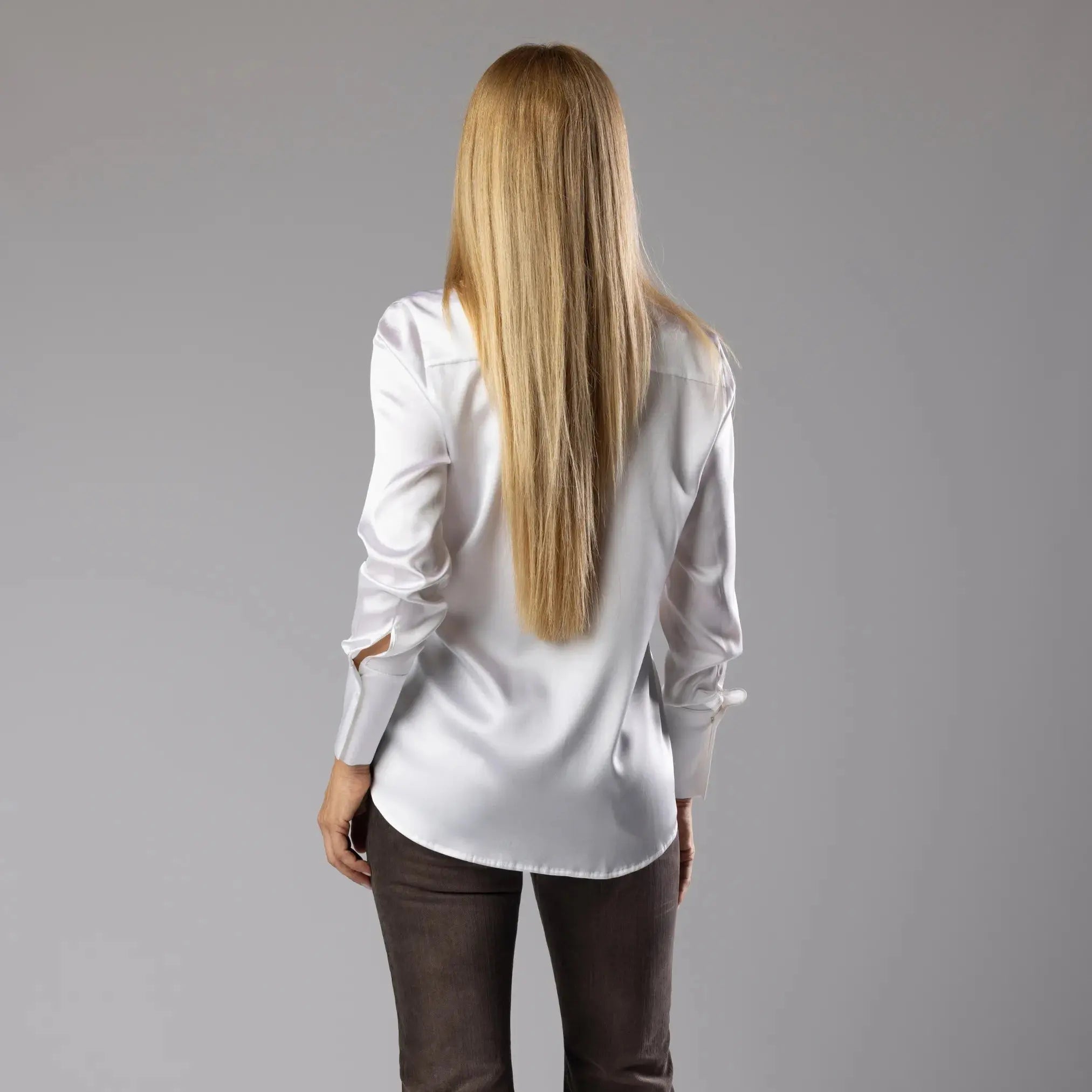 Chemise en Soie Blanc avec Boutons Moda di Christine