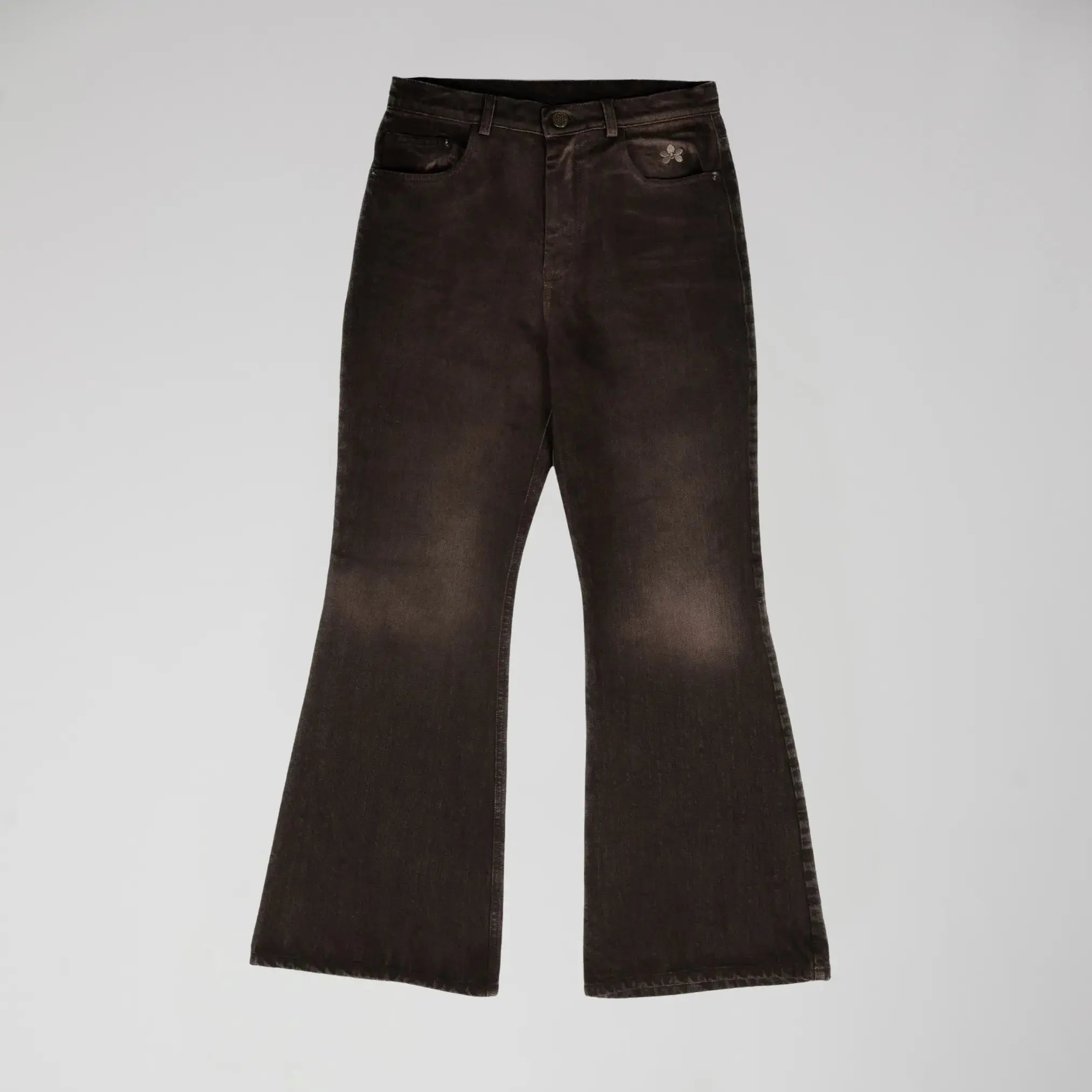 Jean Evasé en Coton Brun avec Broderie Orchidée Moda di Christine