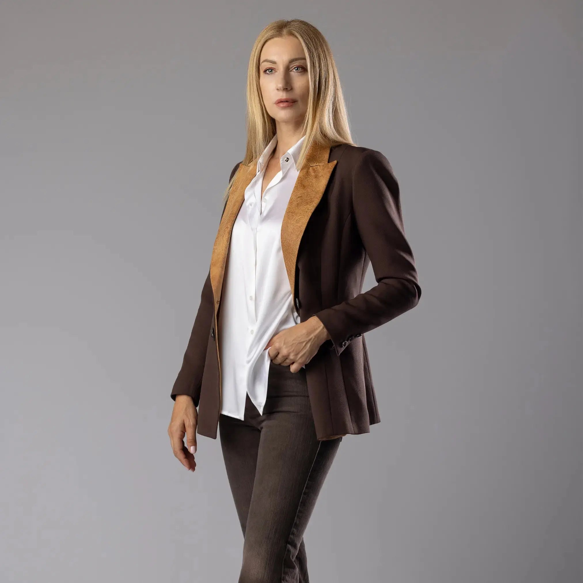 Veste Marron Croisée avec Col en Suède Moda di Christine