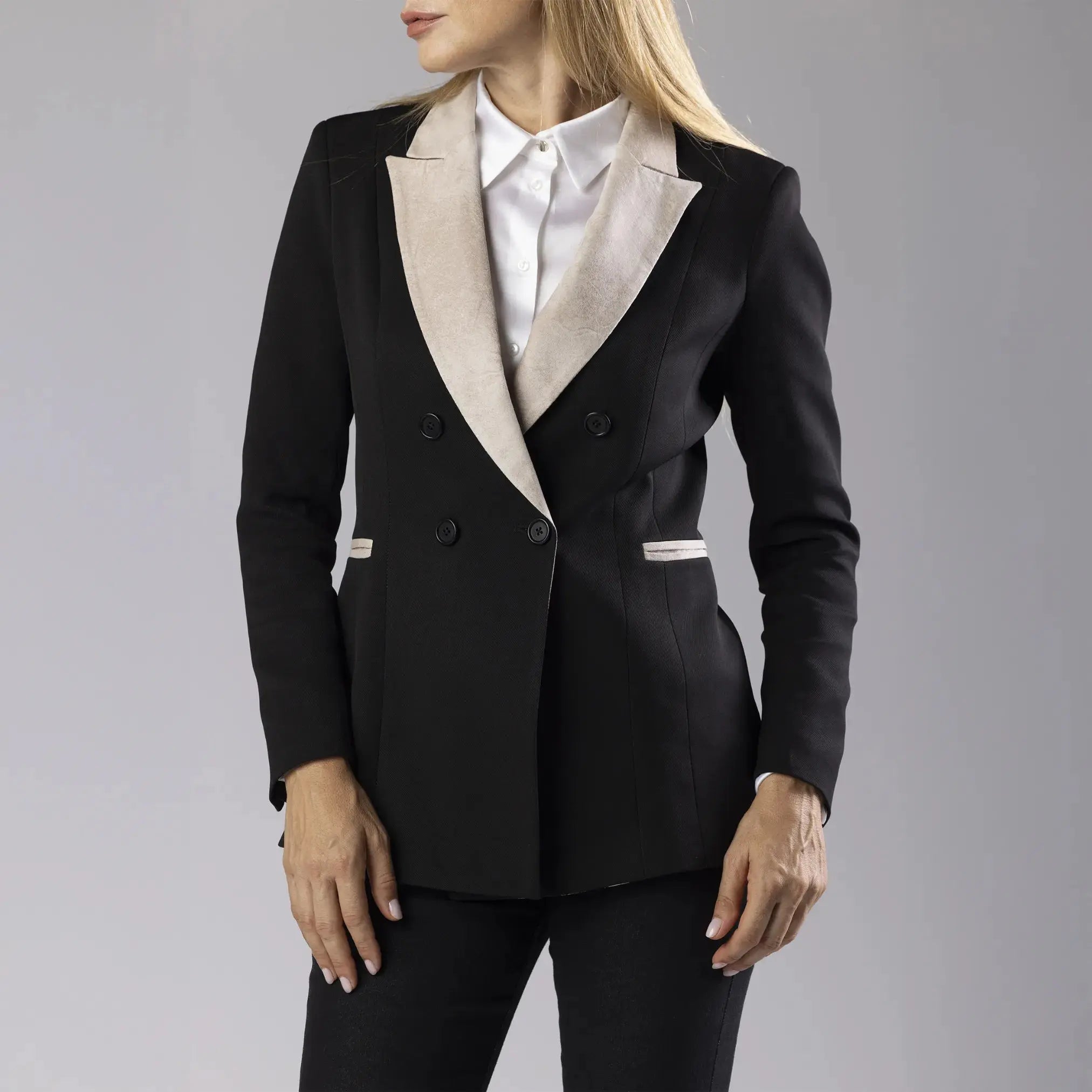 Veste Noire Croisée avec Col en Suède Moda di Christine